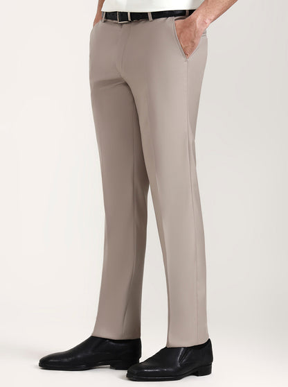 Fawn Solid Slim Fit Formal Trouser | Metal