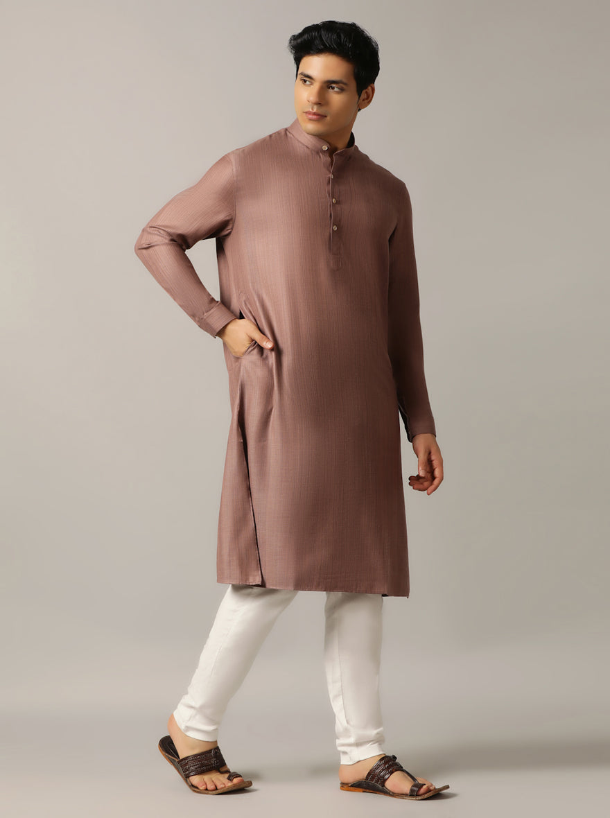 Brown Solid Regular Fit Modi Kurta | JadeBlue