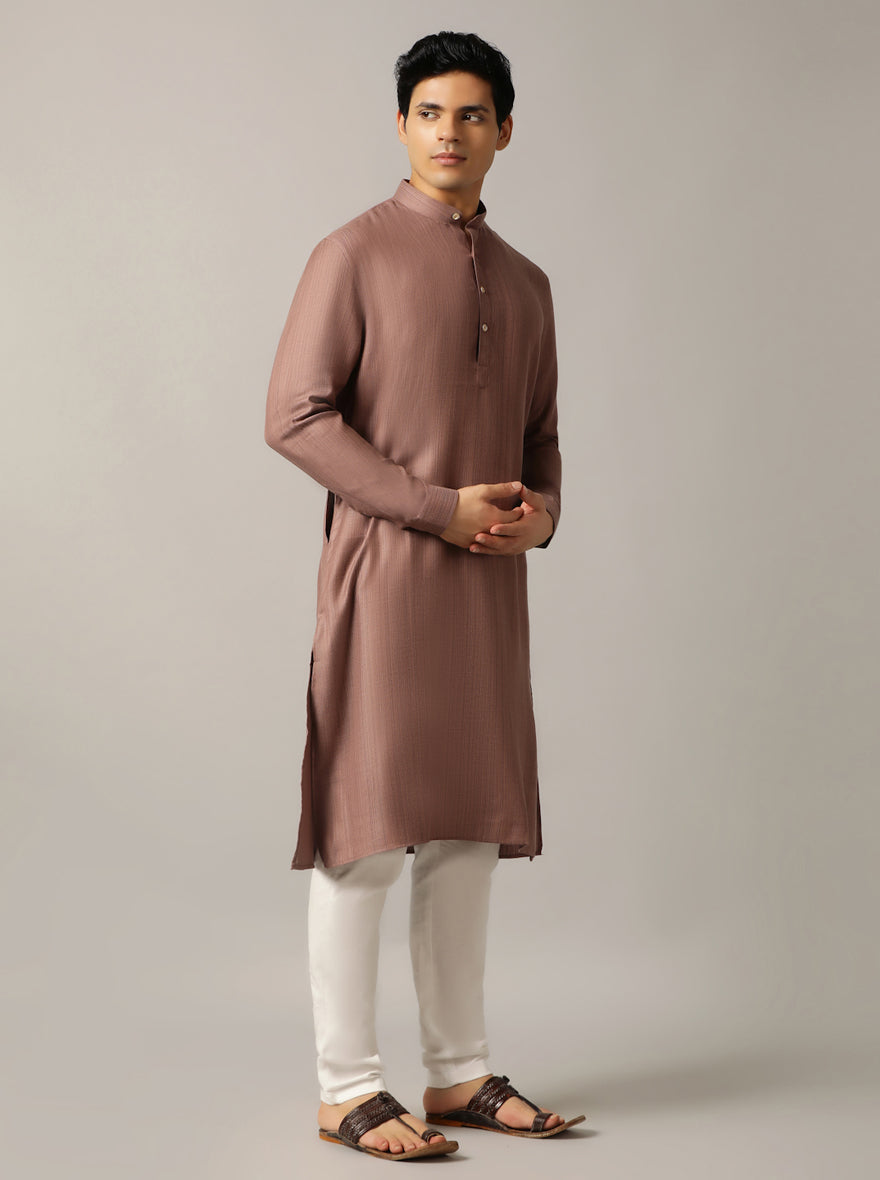Brown Solid Regular Fit Modi Kurta | JadeBlue