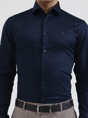 Navy Blue Solid Slim Fit Party Wear Shirt | Greenfibre