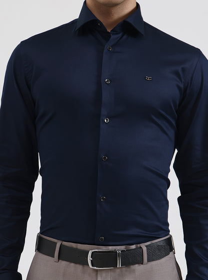 Navy Blue Solid Slim Fit Party Wear Shirt | Greenfibre