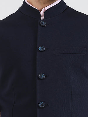 Navy Blue Solid Regular Fit Waistcoat | Wyre