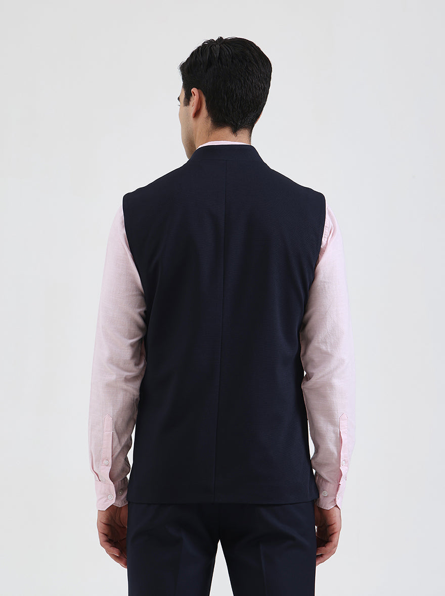 Navy Blue Solid Regular Fit Waistcoat | Wyre