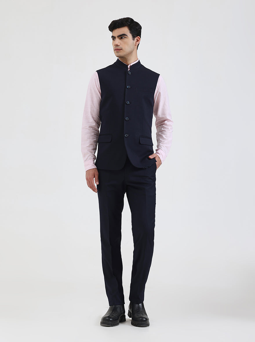 Navy Blue Solid Regular Fit Waistcoat | Wyre