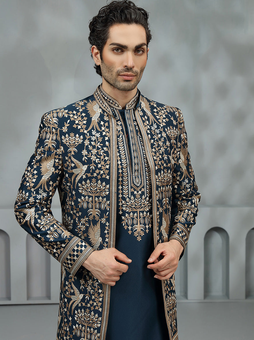 Green Embroidered Indowestern | Virasana