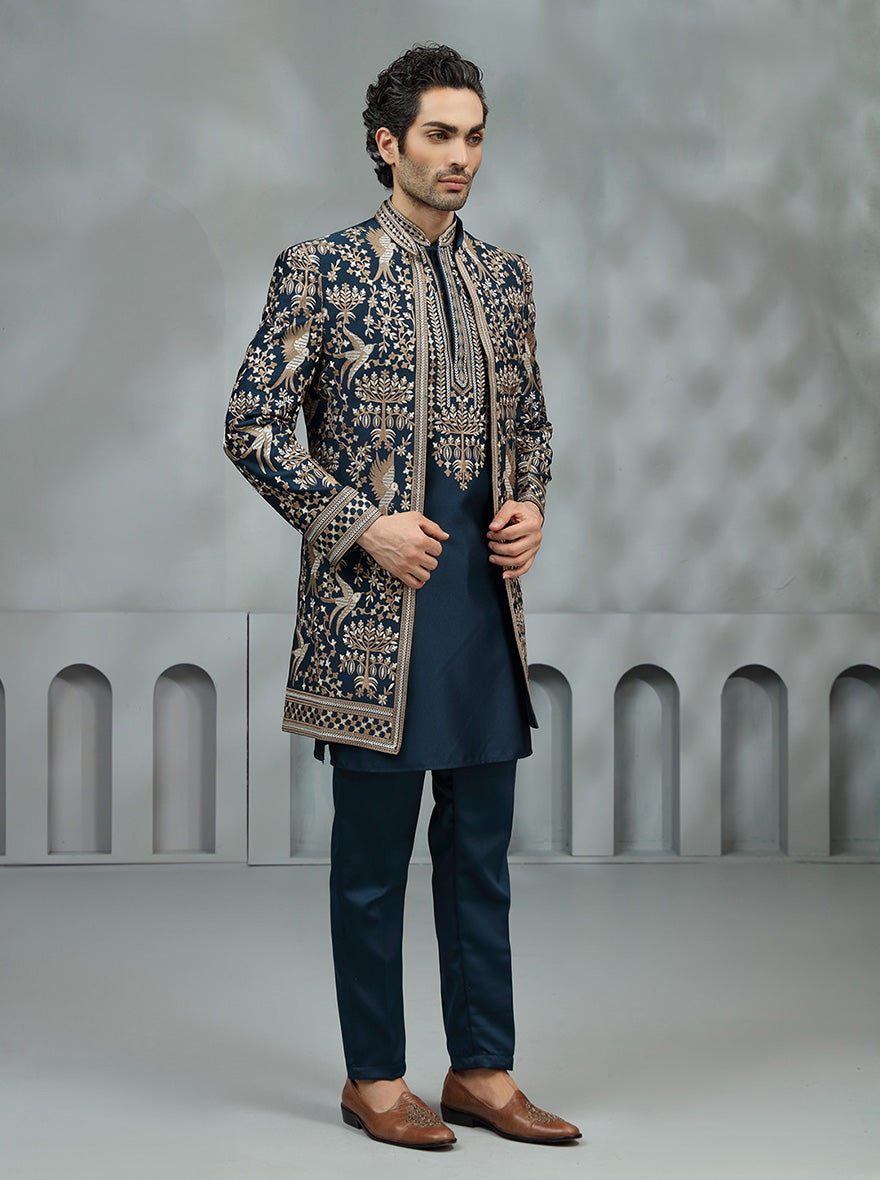 Green Embroidered Indowestern | Virasana
