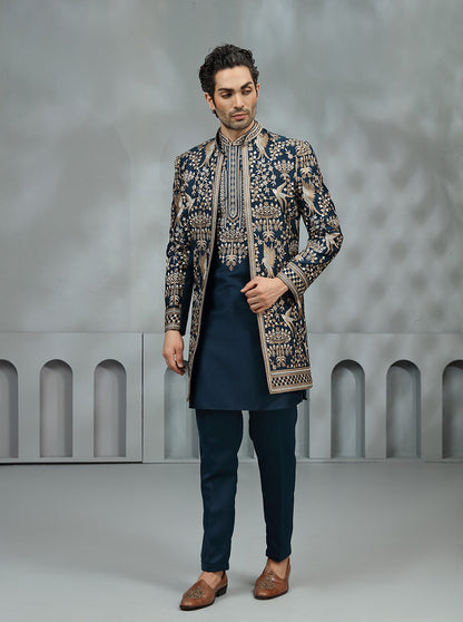 Green Embroidered Indowestern | Virasana