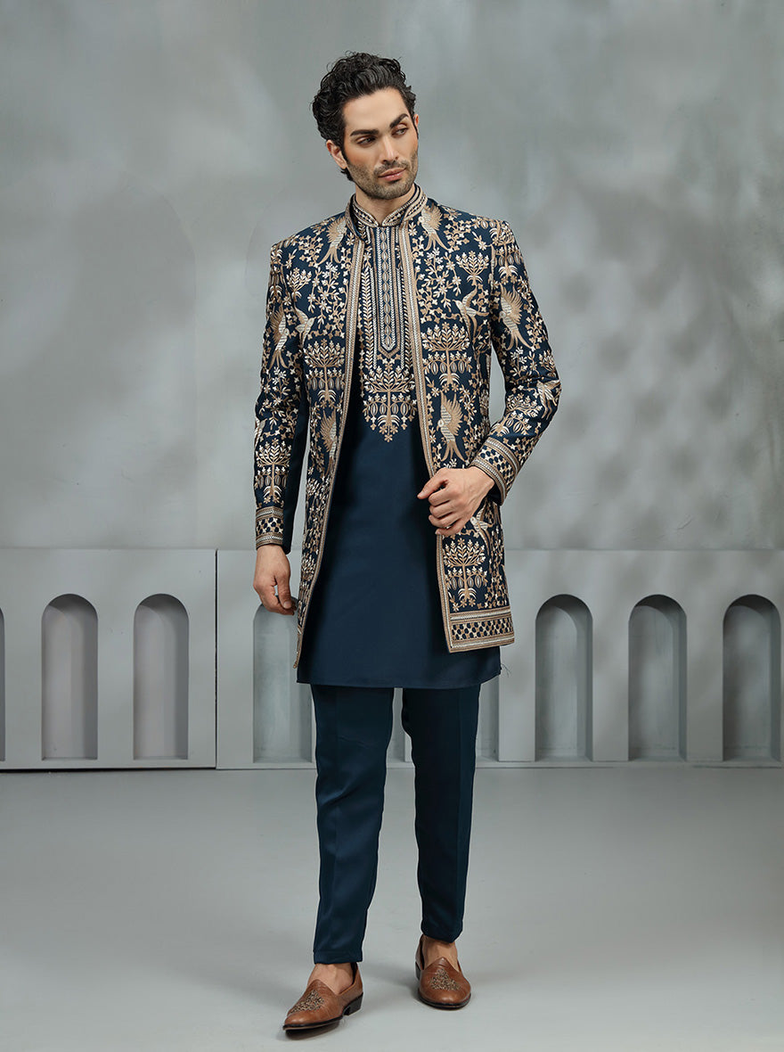 Green Embroidered Indowestern | Virasana