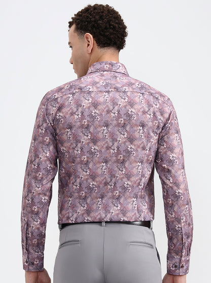 Dusty Pink Printed Slim Fit Party Wear Shirt | Greenfibre