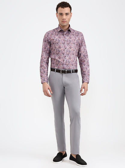 Dusty Pink Printed Slim Fit Party Wear Shirt | Greenfibre