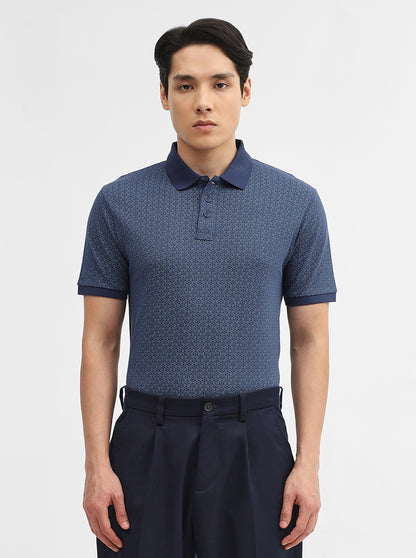 Blue Printed Slim Fit Polo T-Shirt | JadeBlue