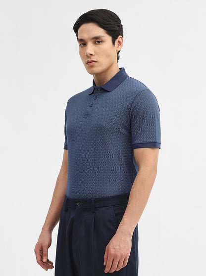 Blue Printed Slim Fit Polo T-Shirt | JadeBlue