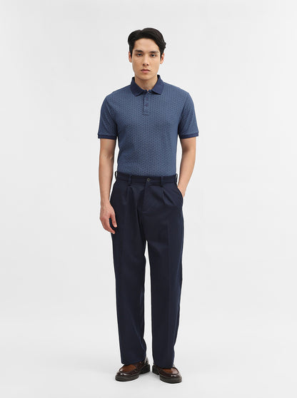 Blue Printed Slim Fit Polo T-Shirt | JadeBlue