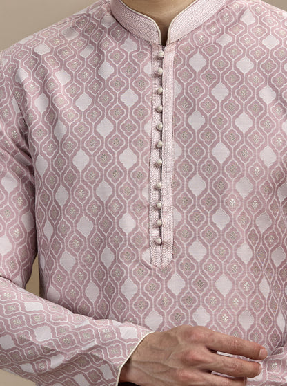 Onion Pink Self Design Kurta Pajama | Virasana