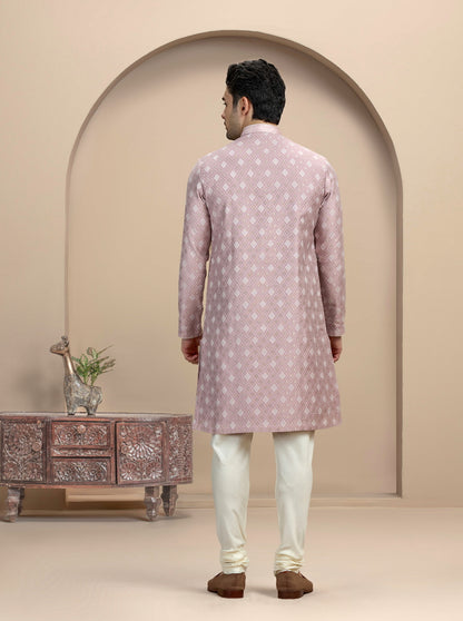 Onion Pink Self Design Kurta Pajama | Virasana