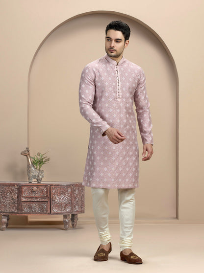 Onion Pink Self Design Kurta Pajama | Virasana