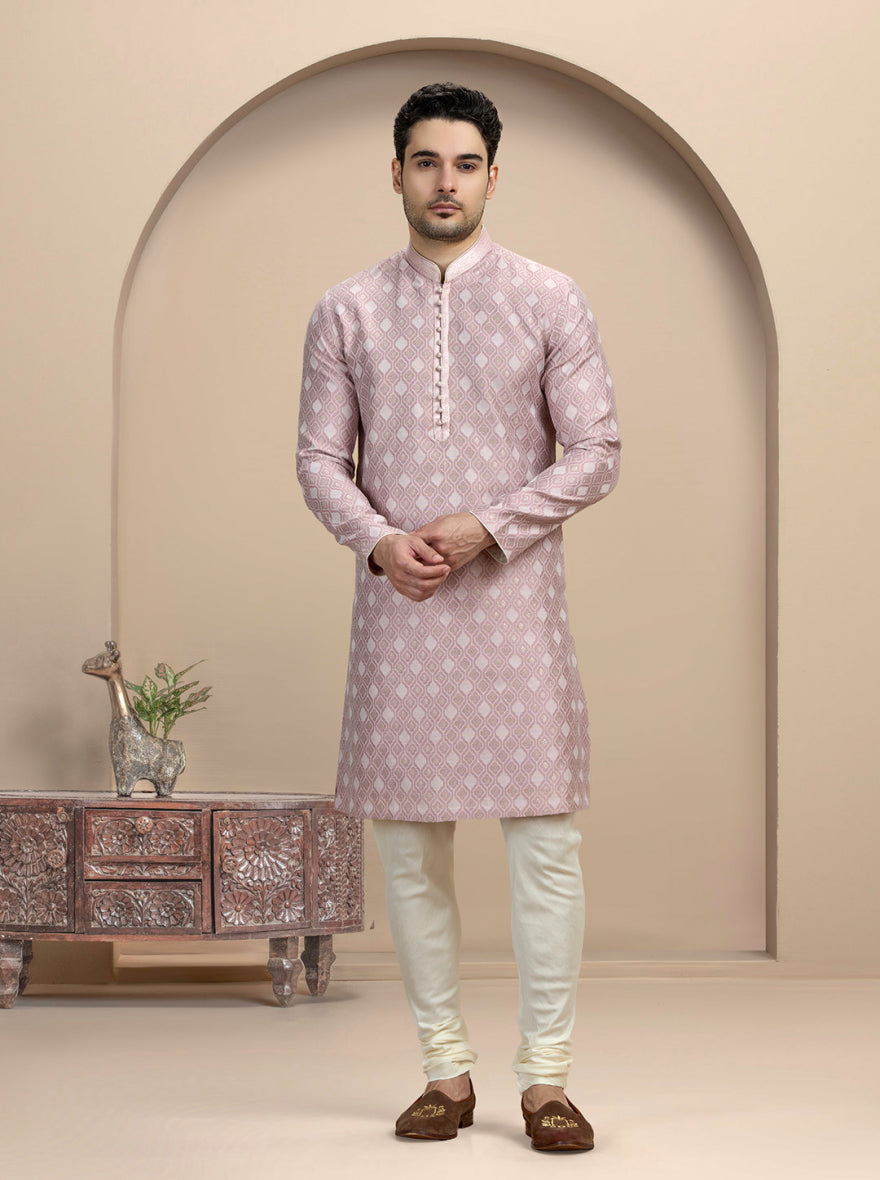 Onion Pink Self Design Kurta Pajama | Virasana