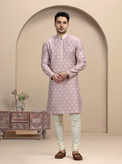 Onion Pink Self Design Kurta Pajama | Virasana
