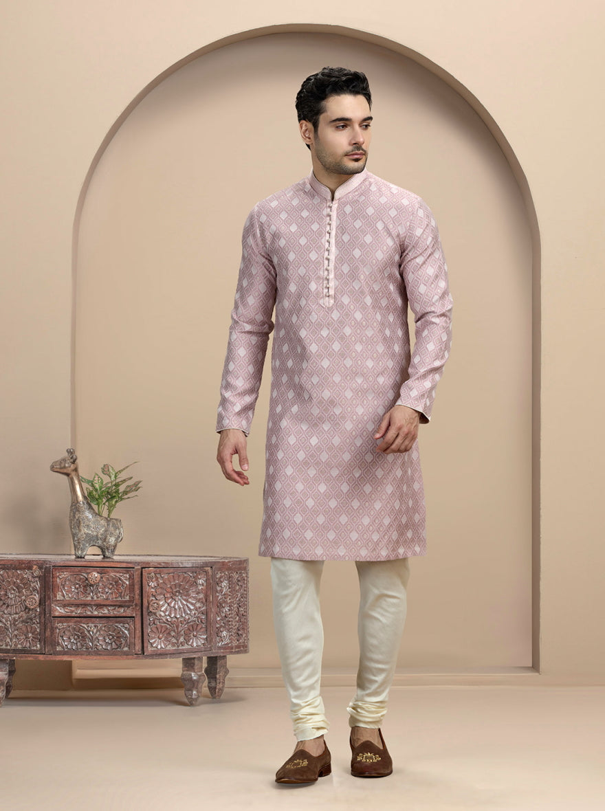 Onion Pink Self Design Kurta Pajama | Virasana