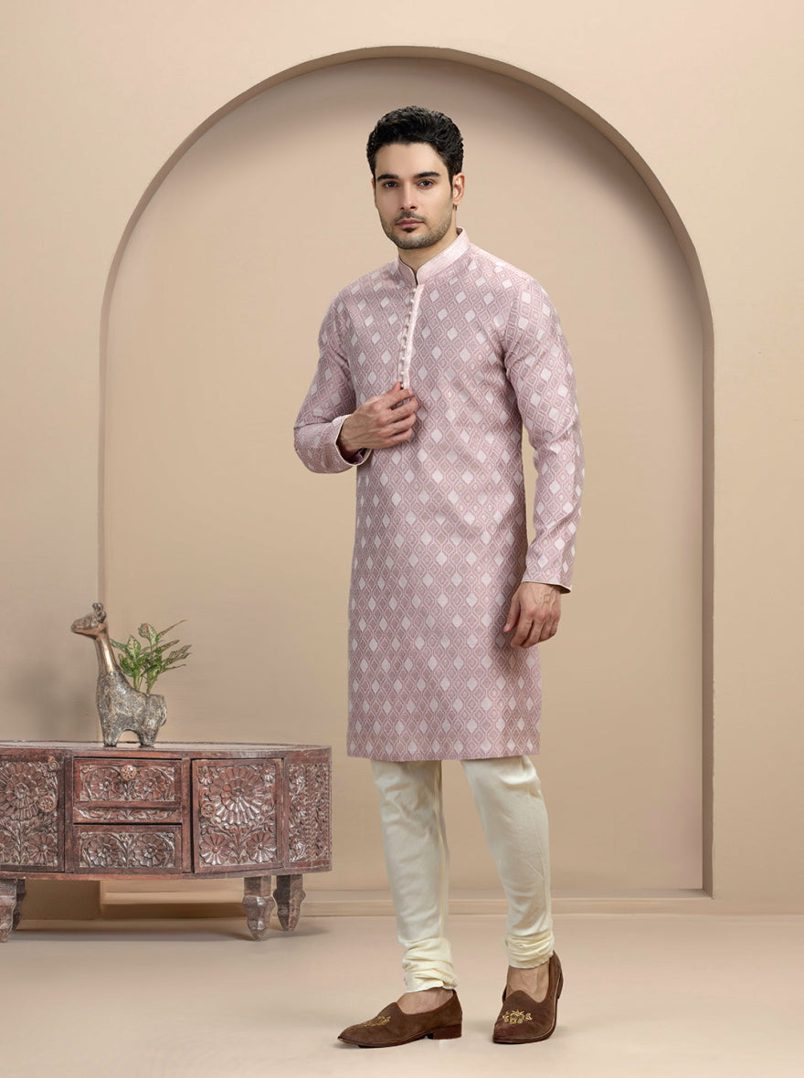 Onion Pink Self Design Kurta Pajama | Virasana