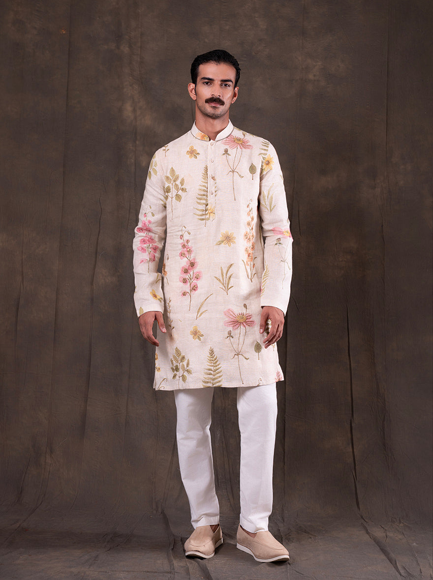 Onion Pink Embroidered  Kurta Pajama | Virasana