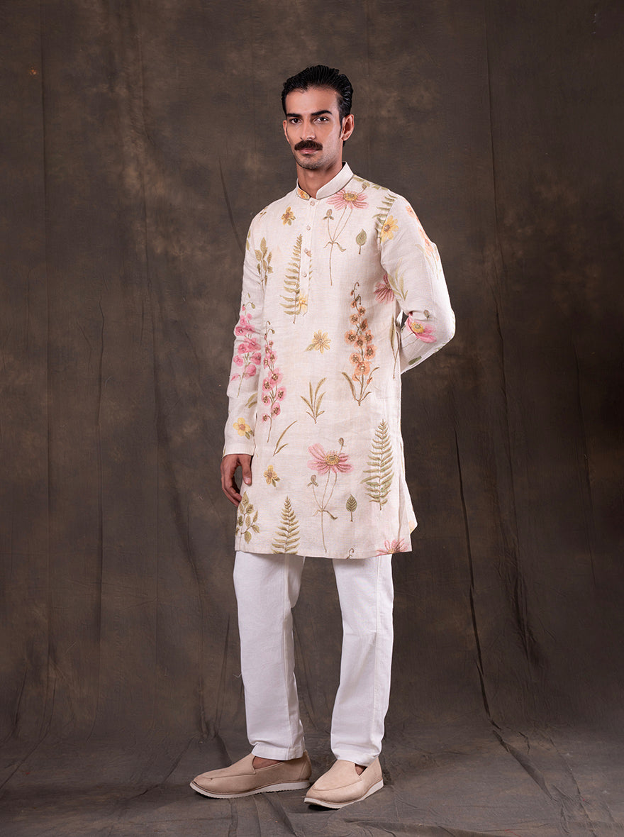 Onion Pink Embroidered  Kurta Pajama | Virasana