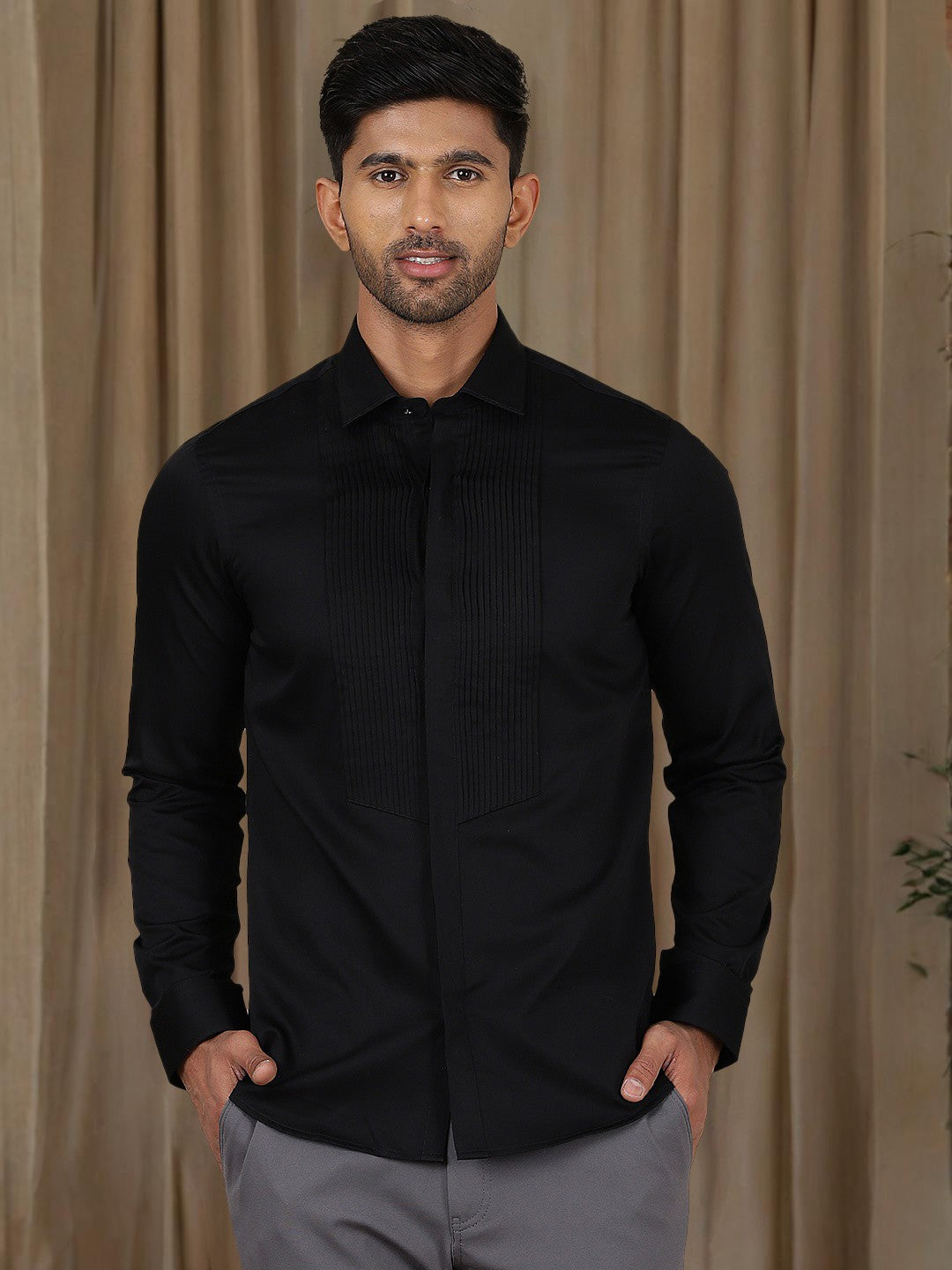 Black Solid Slim Fit Party Wear Shirt | Wyre