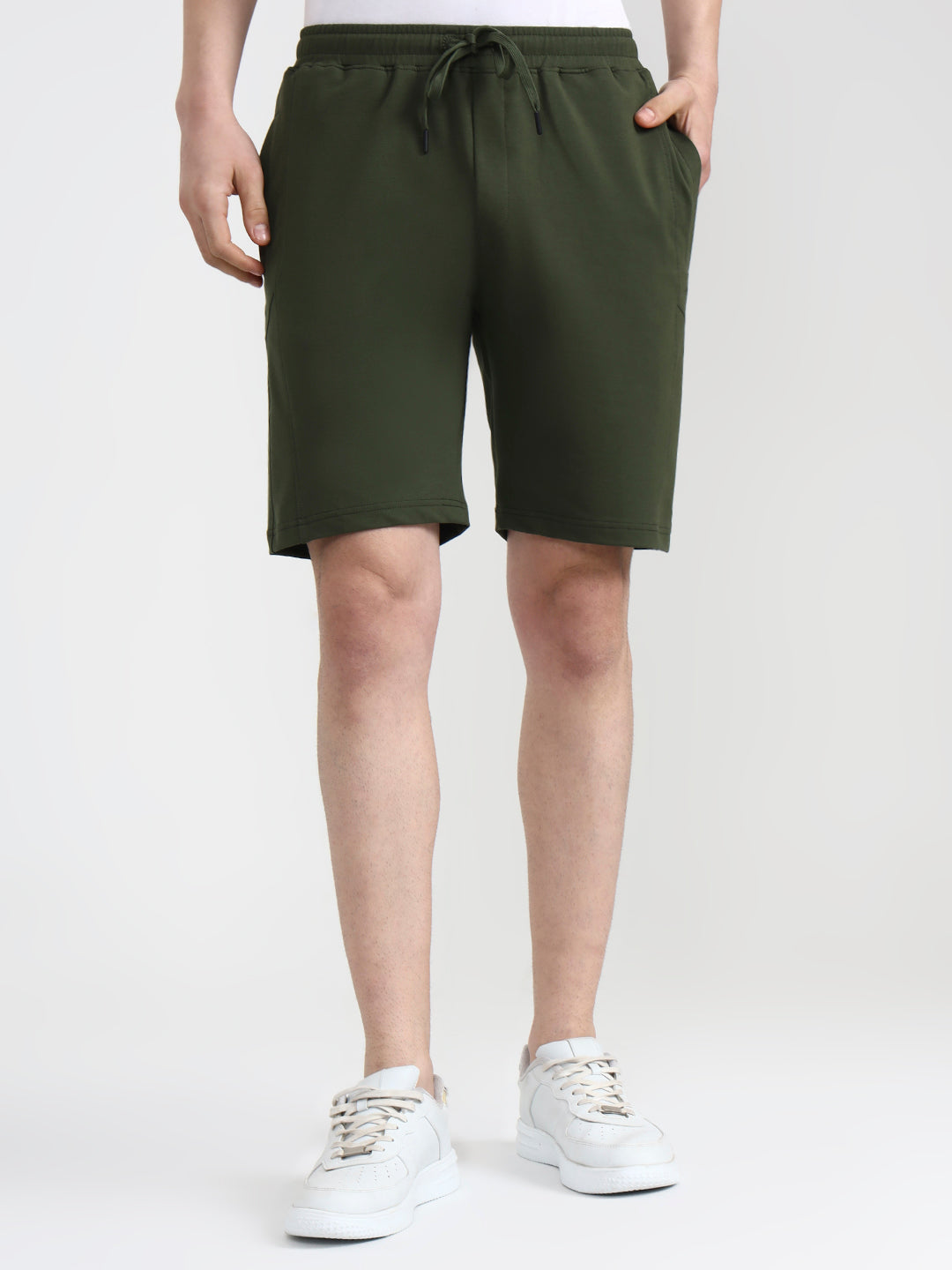 Olive Green Solid Slim Fit Shorts | JadeBlue