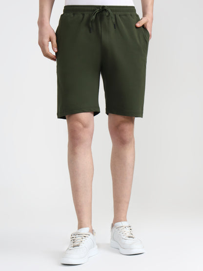 Olive Green Solid Slim Fit Shorts | JadeBlue