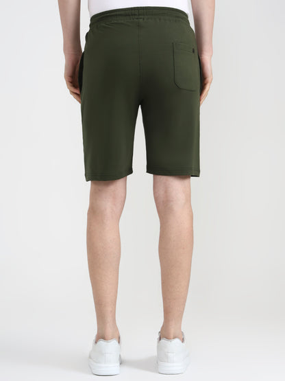 Olive Green Solid Slim Fit Shorts | JadeBlue