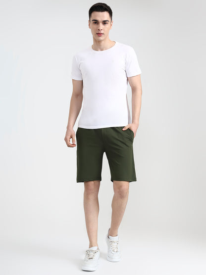 Olive Green Solid Slim Fit Shorts | JadeBlue