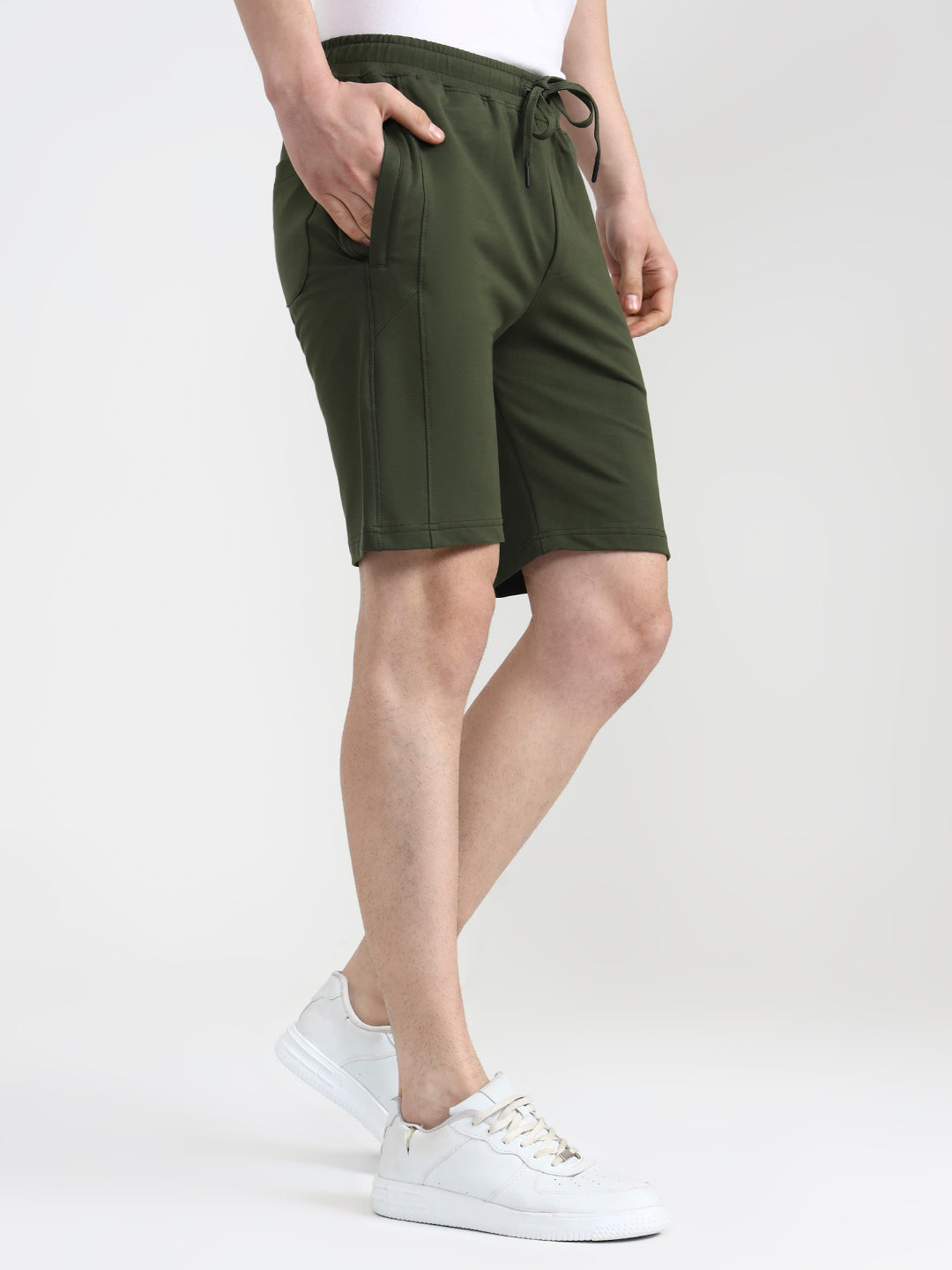 Olive Green Solid Slim Fit Shorts | JadeBlue
