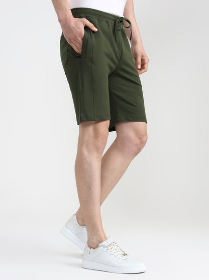Olive Green Solid Slim Fit Shorts | JadeBlue