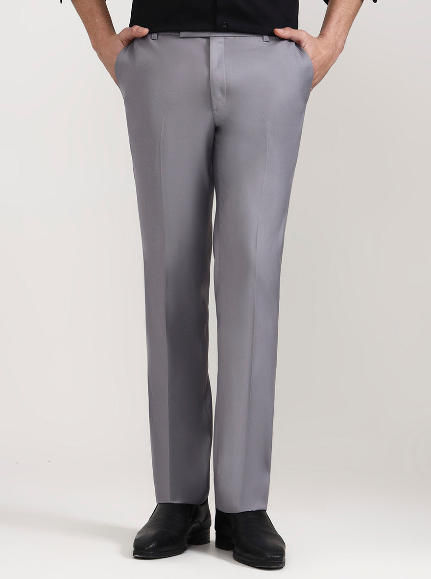 Grey Solid Slim Fit Formal Trouser | Metal