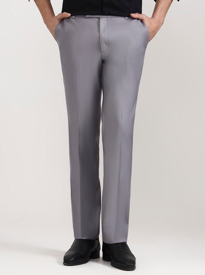 Grey Solid Slim Fit Formal Trouser | Metal