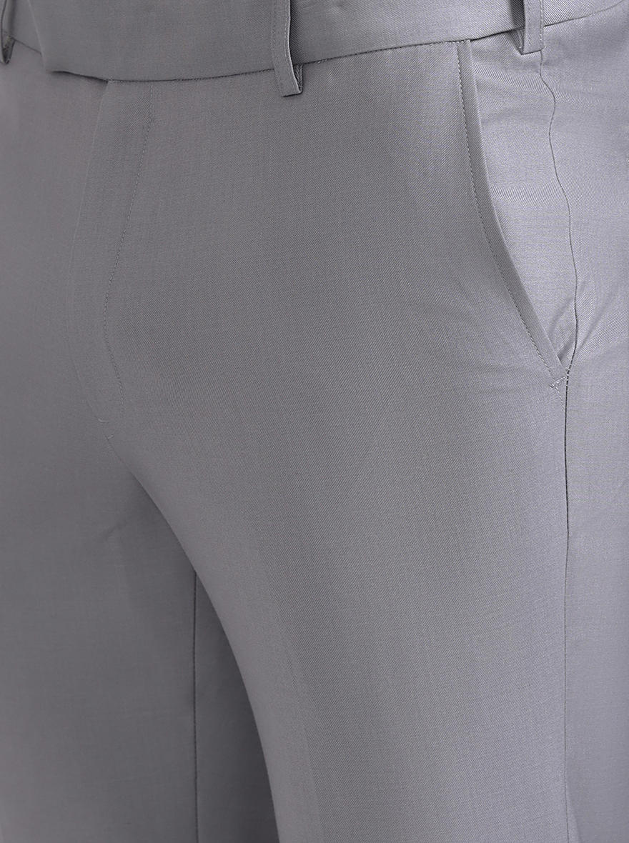 Grey Solid Slim Fit Formal Trouser | Metal