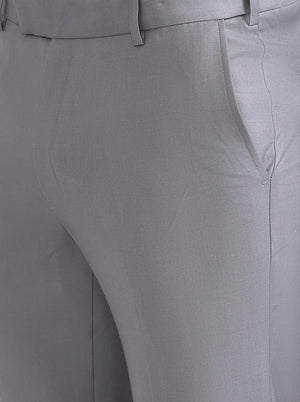Grey Solid Slim Fit Formal Trouser | Metal