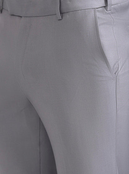 Grey Solid Slim Fit Formal Trouser | Metal