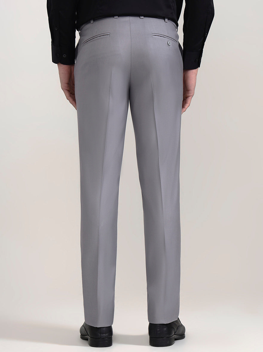 Grey Solid Slim Fit Formal Trouser | Metal
