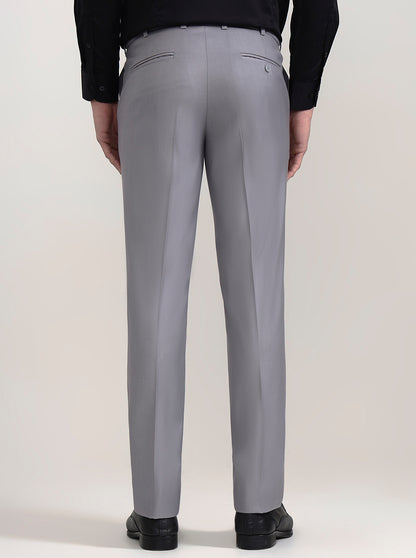 Grey Solid Slim Fit Formal Trouser | Metal