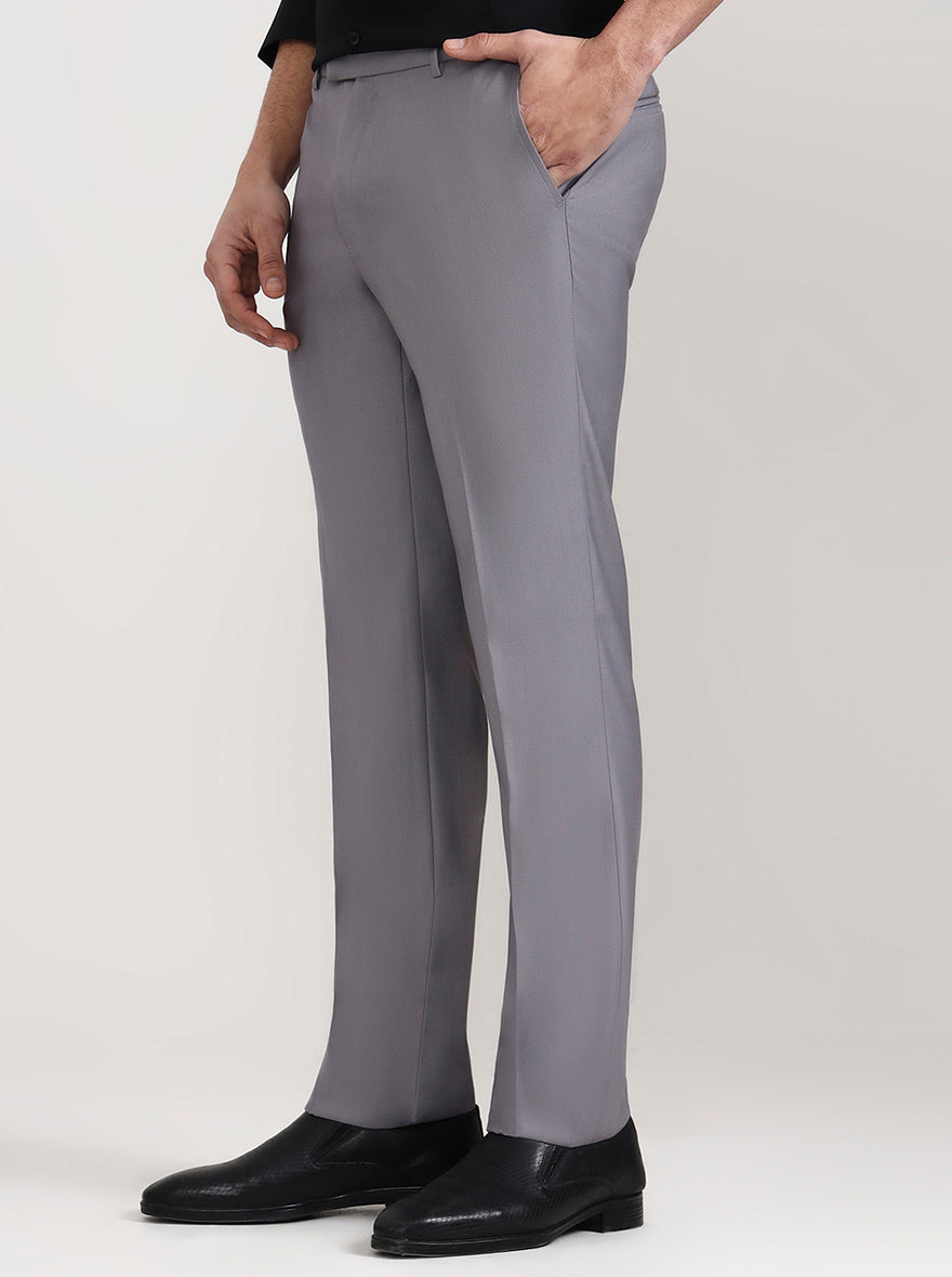 Grey Solid Slim Fit Formal Trouser | Metal