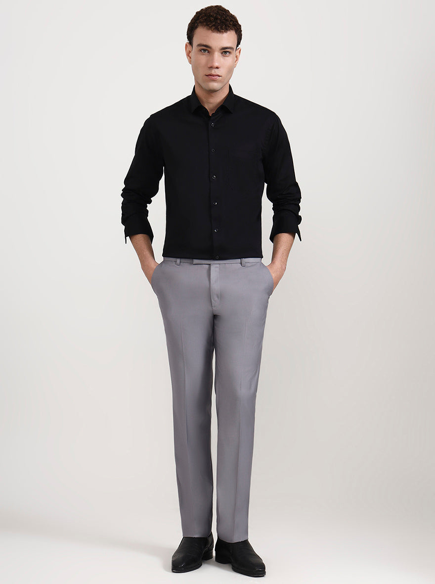 Grey Solid Slim Fit Formal Trouser | Metal