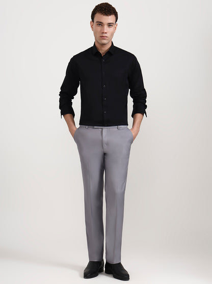Grey Solid Slim Fit Formal Trouser | Metal