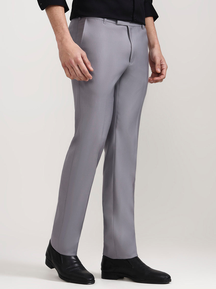 Grey Solid Slim Fit Formal Trouser | Metal