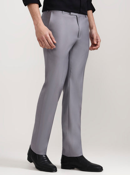 Grey Solid Slim Fit Formal Trouser | Metal