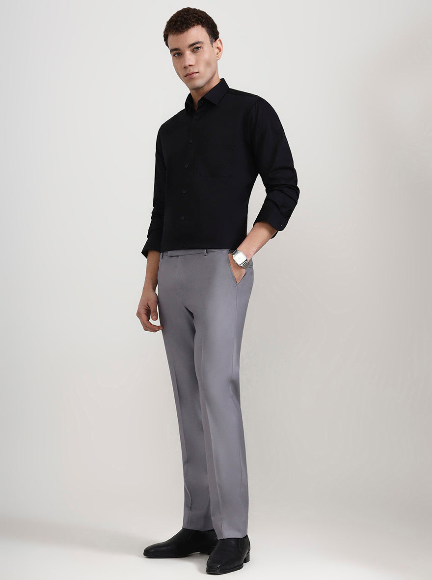 Grey Solid Slim Fit Formal Trouser | Metal