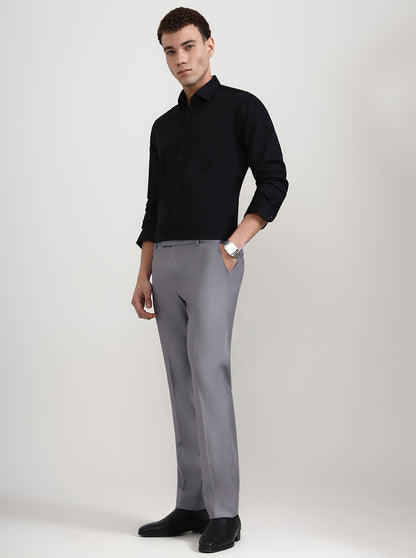 Grey Solid Slim Fit Formal Trouser | Metal