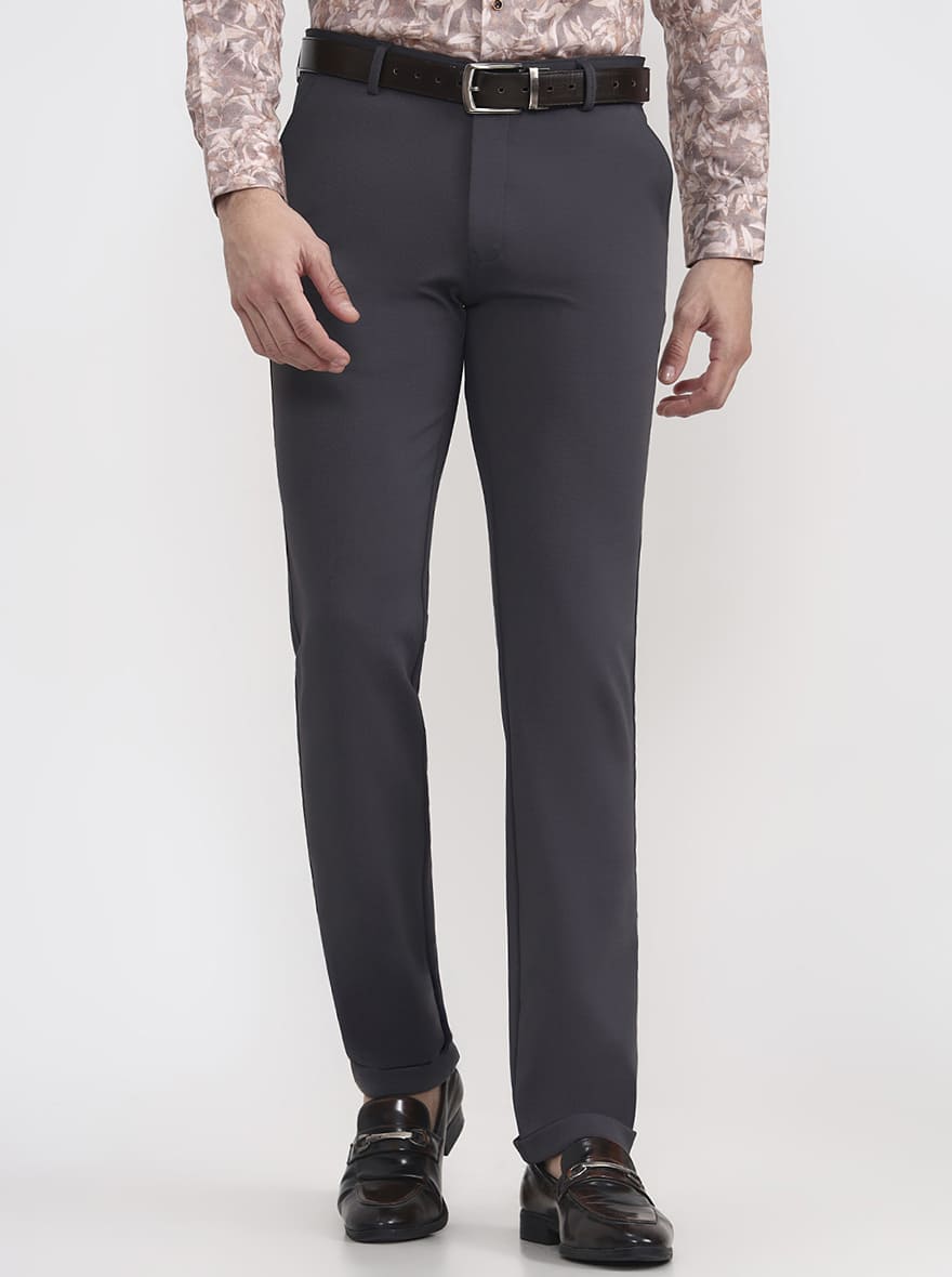 Grey Solid Slim Fit Club Wear Trouser | JB Studio