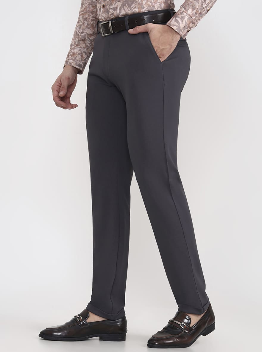 Grey Solid Slim Fit Club Wear Trouser | JB Studio