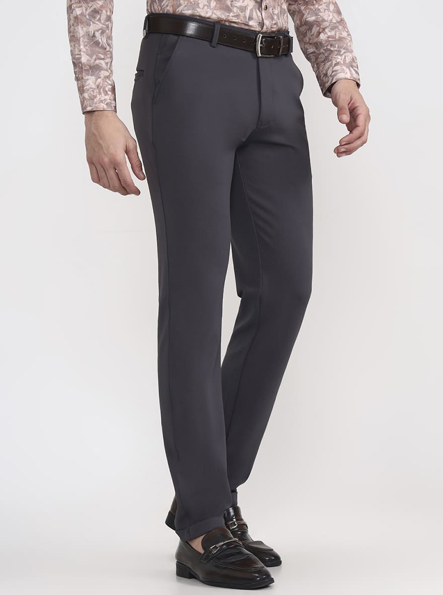 Grey Solid Slim Fit Club Wear Trouser | JB Studio